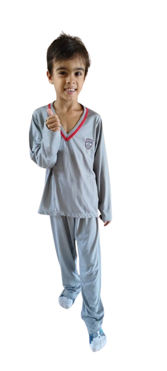 412 PIJAMA LONGO MASCULINO INFANTIL  GOLA  V LISO - CINZA