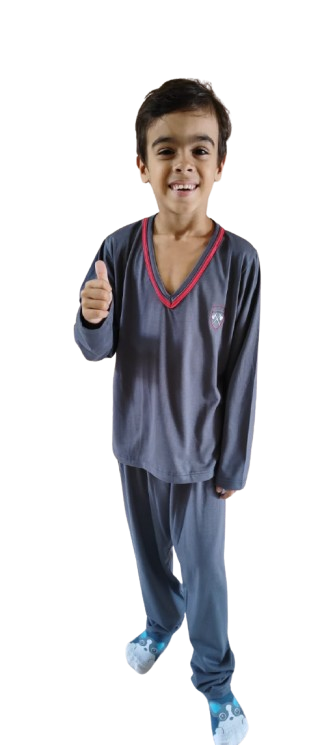 412 PIJAMA LONGO MASCULINO INFANTIL  GOLA  V LISO - CHUMBO