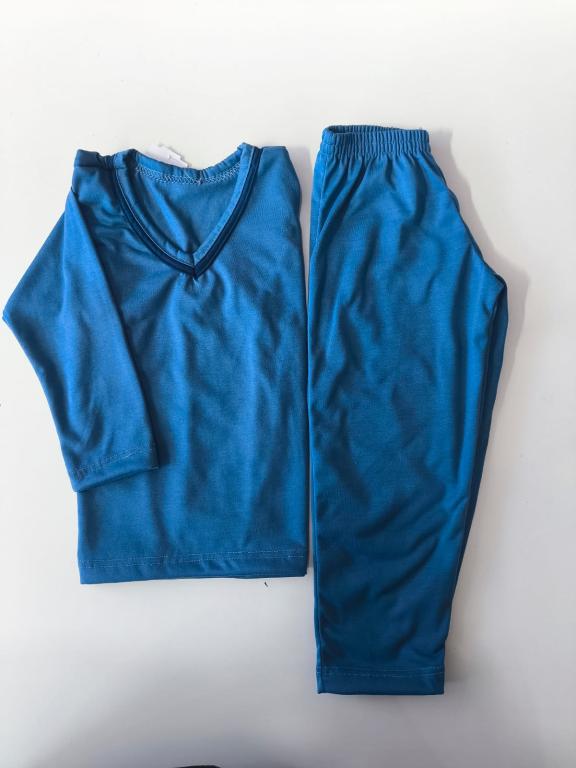 412 PIJAMA LONGO MASCULINO INFANTIL  GOLA  V LISO - AZUL PETROLEO