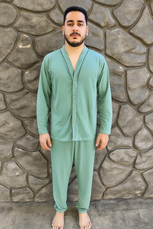 414 PIJAMA MASCULINO ABERTO COM BOTOES LISO -  VERDE