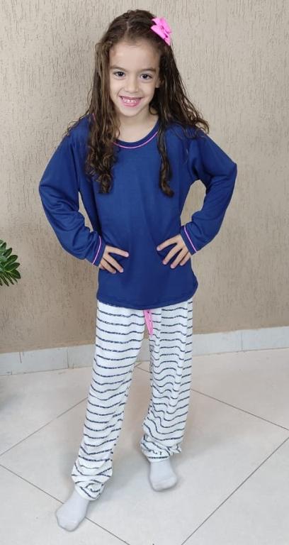 472 PIJAMA LONGO FEMININO INFANTIL   FAMILIA TODA - AZUL MARINHO