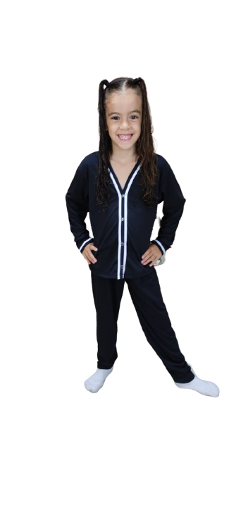 511 PIJAMA LONGO INFANTIL BLOGUEIRA ABERTO DE BOTAO LISO - PRETO