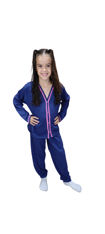 511 PIJAMA LONGO INFANTIL BLOGUEIRA ABERTO DE BOTAO LISO - AZUL MARINHO