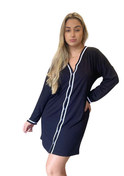 514 CAMISAO MANGA LONGA BLOGUEIRA ABERTO DE BOTAO - PRETO