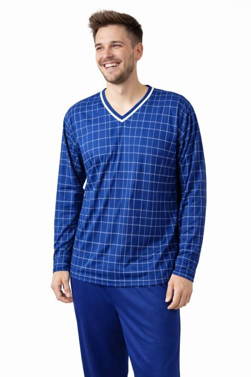 524 PIJAMA LONGO GRID MASCULINO - AZUL MARINHO