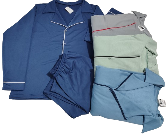608 PIJAMA MOLETINHO MASCULINO ABERTO - AZUL MARINHO