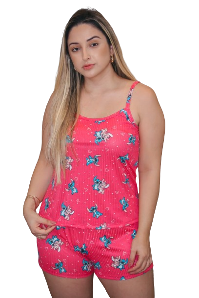 644 PIJAMA ALCINHA ESTAMPADO POLI RIBANA - PINK