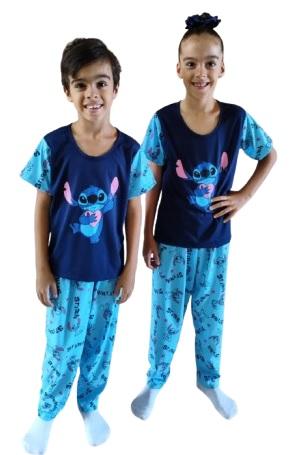 142 PIJAMA INFANTIL MANGA CURTA E CALÇA - AZUL