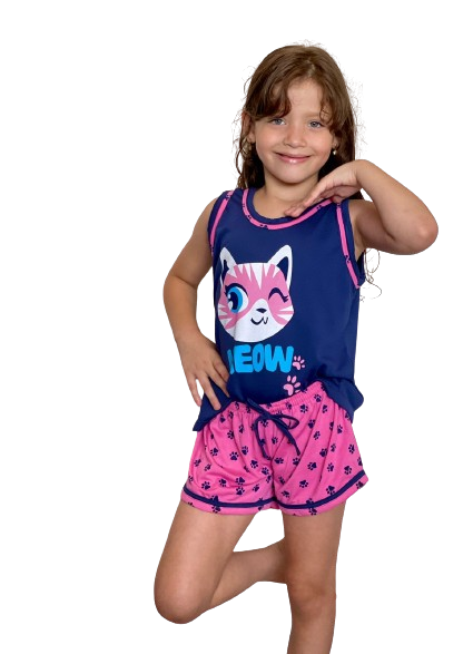 206 PIJAMA INFANTIL CAMISETA C SHORT BICHOS - GATO