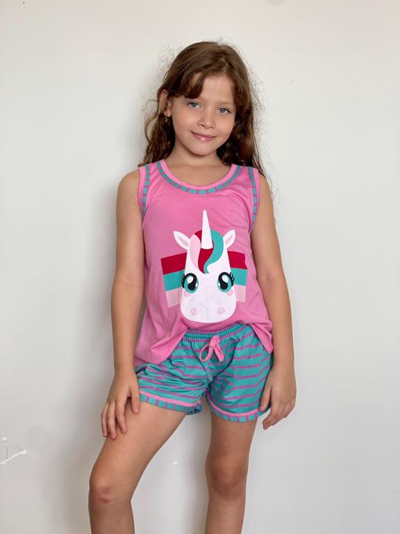 206 PIJAMA INFANTIL CAMISETA C SHORT BICHOS - UNICORNIO