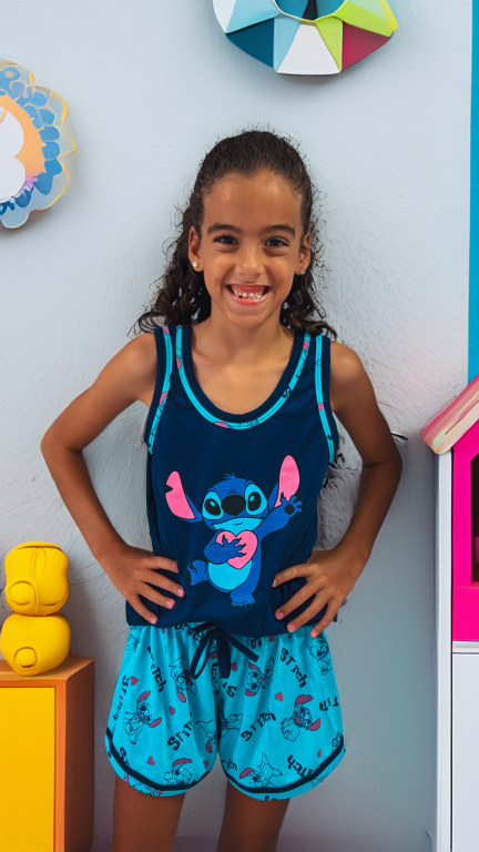 206 PIJAMA INFANTIL CAMISETA C SHORT BICHOS - AZUL