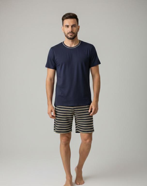 851 PIJAMA MASCULINO MANGA CURTA SHORT - AZUL MARINHO