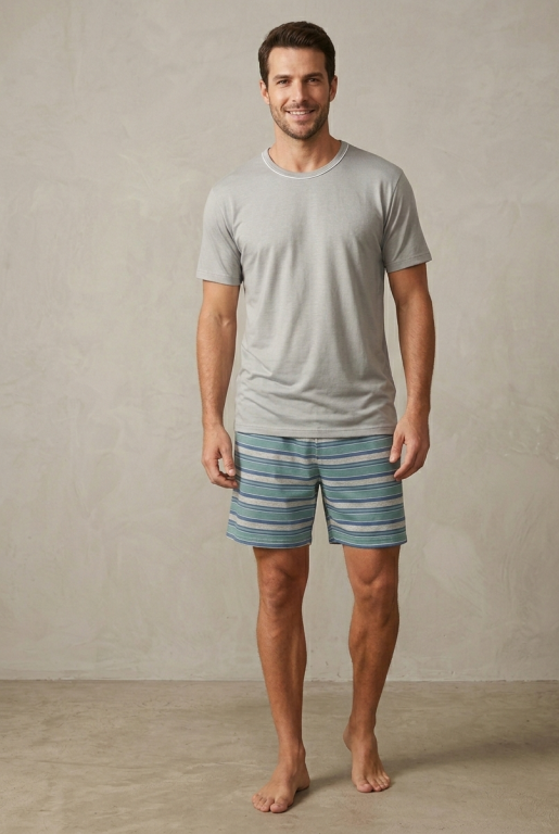 851 PIJAMA MASCULINO MANGA CURTA SHORT - CINZA