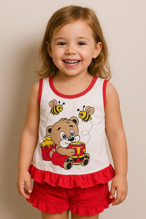 033 PIJAMA CAMISETA INFANTIL SILK E BABADO - VERMELHO