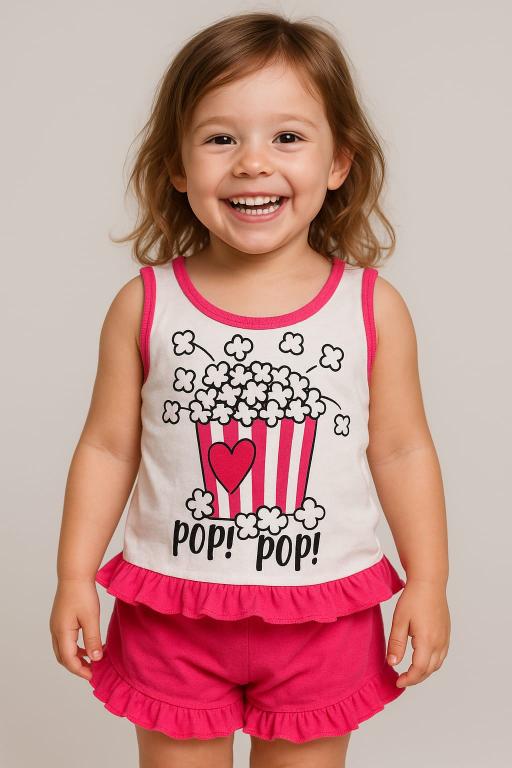 033 PIJAMA CAMISETA INFANTIL SILK E BABADO - ROSA PINK