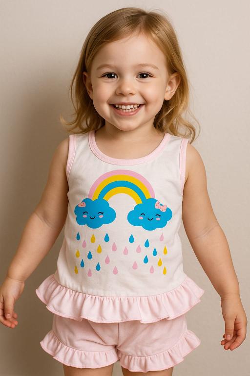 033 PIJAMA CAMISETA SILK E BABADO ROSA BEBE