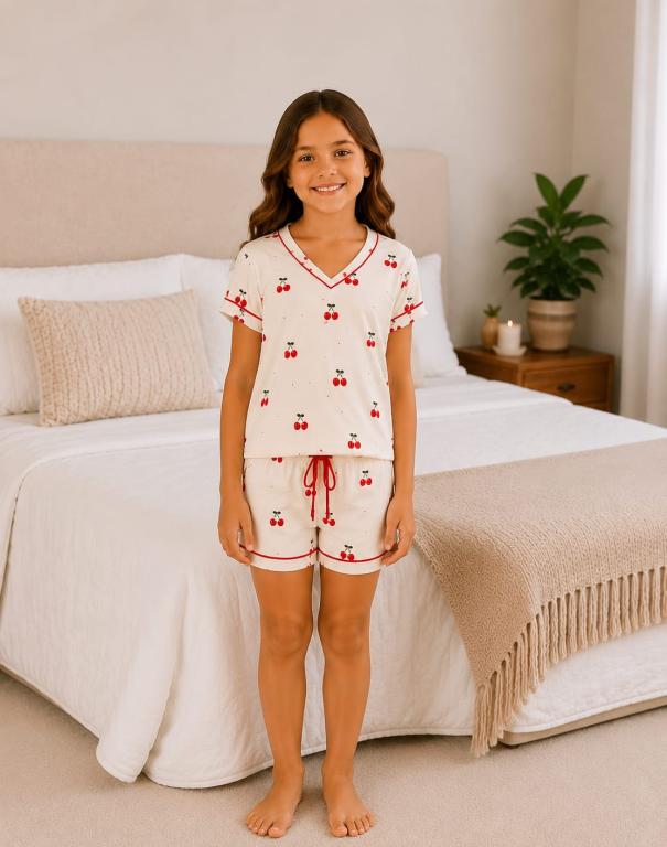 252 PIJAMA INFANTIL FEMININO MANGA CURTA- CEREJA