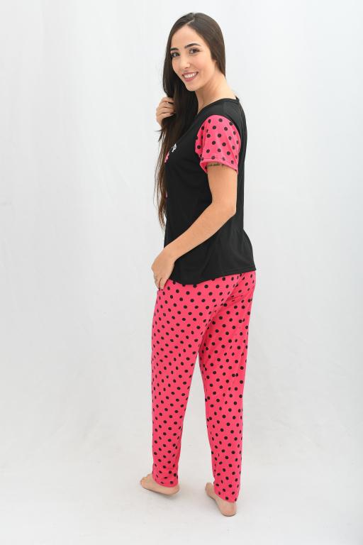 140 PIJAMA MEIA MANGA COM CALÇA ESTAMPADA - PRETO