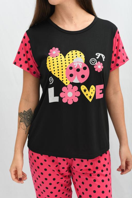 140 PIJAMA MEIA MANGA COM CALÇA ESTAMPADA - PRETO