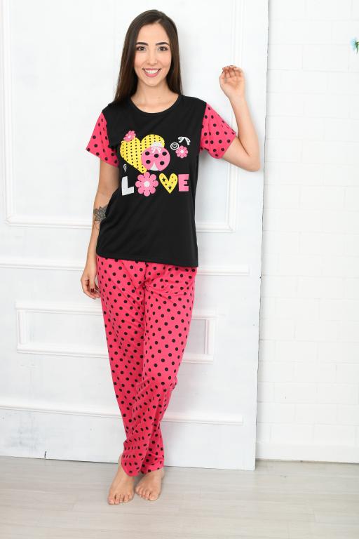 140 PIJAMA MEIA MANGA COM CALÇA ESTAMPADA - PRETO