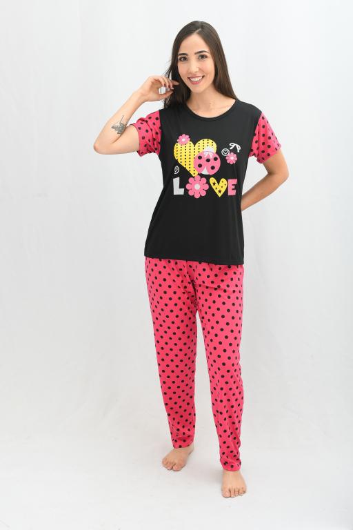 140 PIJAMA MEIA MANGA COM CALÇA ESTAMPADA - PRETO