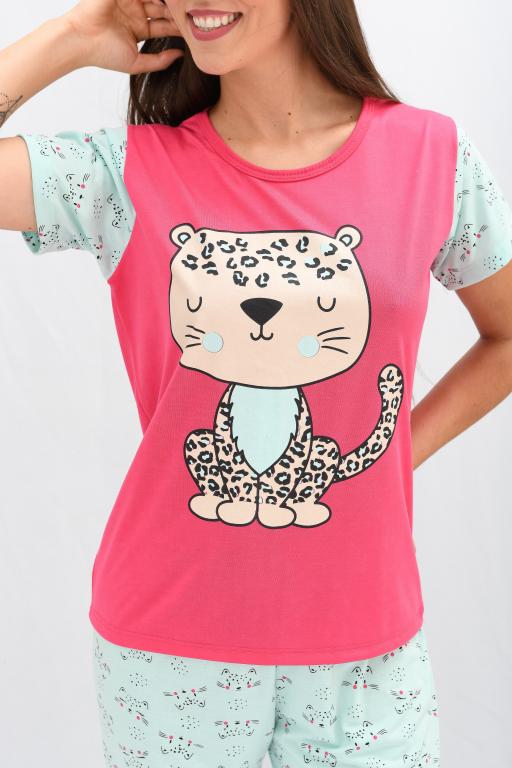 140 PIJAMA MEIA MANGA COM CALÇA ESTAMPADA - PINK
