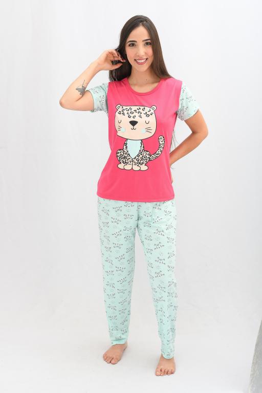 140 PIJAMA MEIA MANGA COM CALÇA ESTAMPADA - PINK