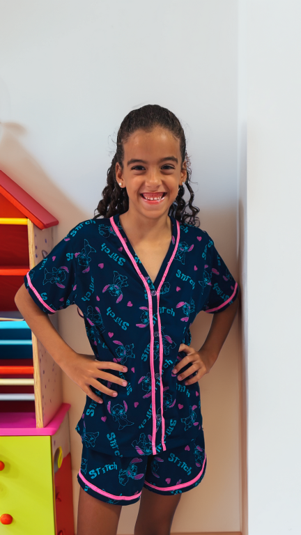 532 PIJAMA BLOGUEIRA MANGA CURTA INFANTIL ABERTO - AZUL