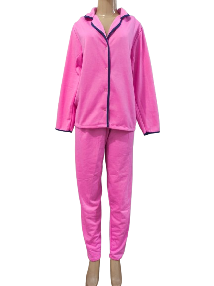 600 PIJAMA MOLETINHO AMERICANO DE GOLA ABERTO LONGO LISO - ROSA CHICLETE