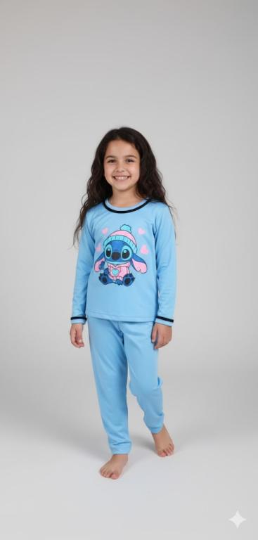 402 PIJAMA FEMININO INFANTIL LONGO LISO - AZUL PETROLEO
