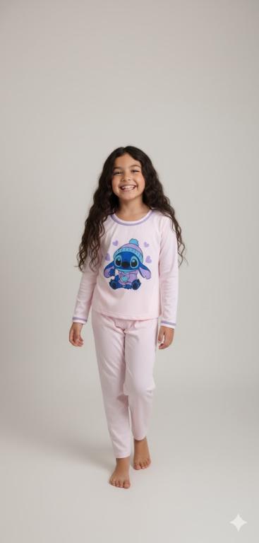 402 PIJAMA FEMININO INFANTIL LONGO LISO - ROSA BEBE