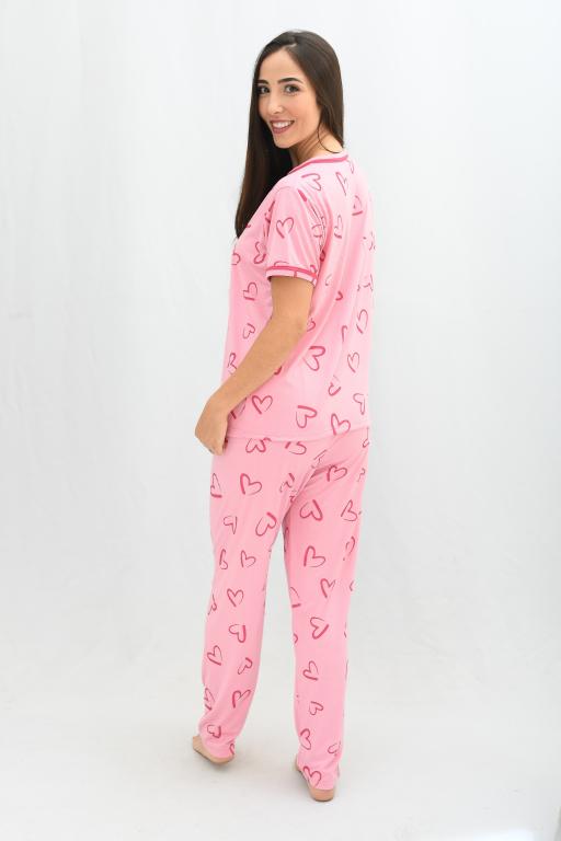 528 PIJAMA ABERTO MANGA CURTA - ROSA CORAÇÃO