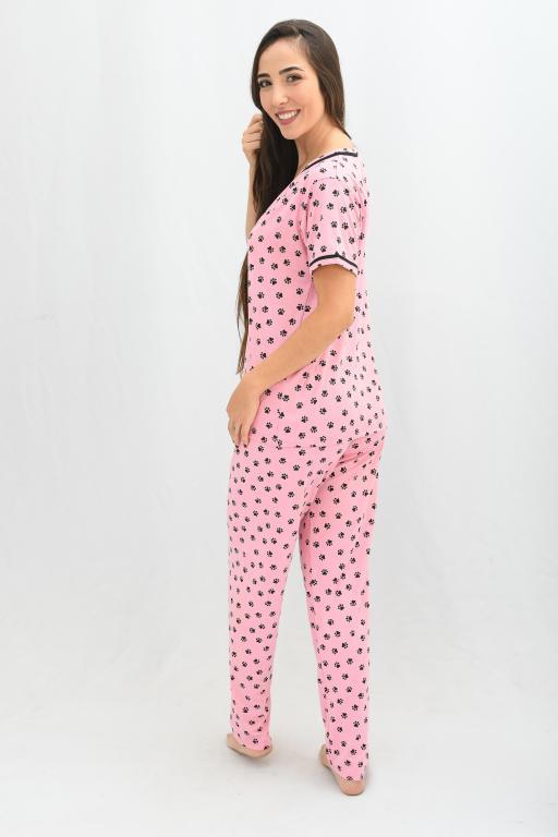 528 PIJAMA ABERTO MANGA CURTA - PATINHA ROSA