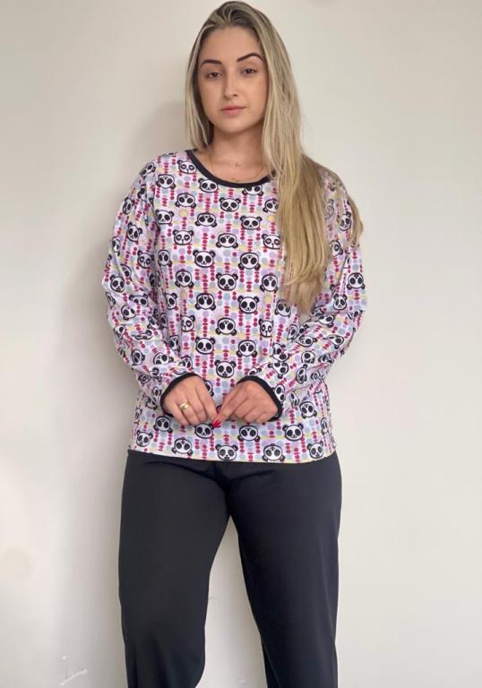 404 PIJAMA LONGO BLUSA ESTAMPADA CALÇA LISA - PANDA