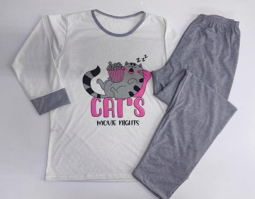 421 PIJAMA LONGO COM PUNHO - MESCLA