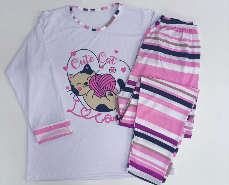 421 PIJAMA LONGO COM PUNHO - GATO