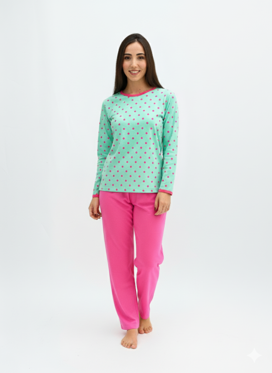 404 PIJAMA LONGO BLUSA ESTAMPADA CALÇA LISA - VERDE