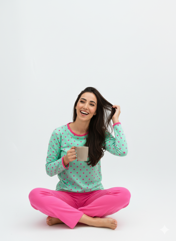 404 PIJAMA LONGO BLUSA ESTAMPADA CALÇA LISA - VERDE