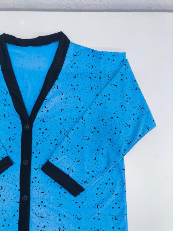 408 PIJAMA LONGO ABERTO - ESTRELA PRETO
