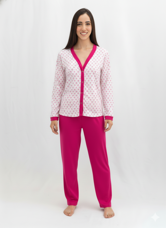 408 PIJAMA LONGO ABERTO - FLOR PINK