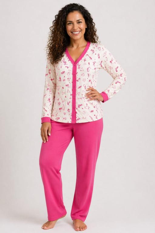 408 PIJAMA LONGO ABERTO - FLOR PINK