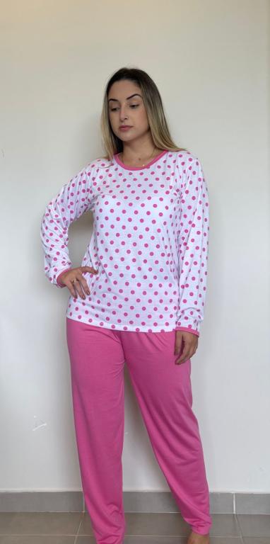 404 PIJAMA LONGO BLUSA ESTAMPADA CALÇA LISA - BOLA ROSA CHICLETE