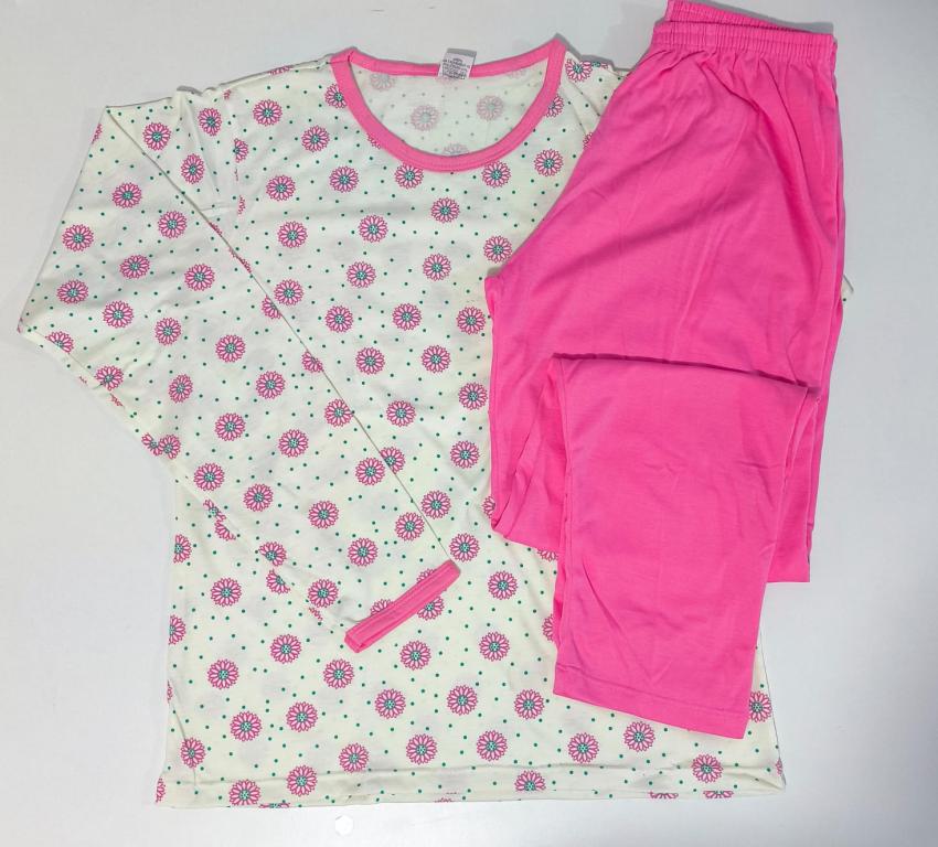 404 PIJAMA LONGO BLUSA ESTAMPADA CALÇA LISA - MARGARIDA ROSA CHICLETE