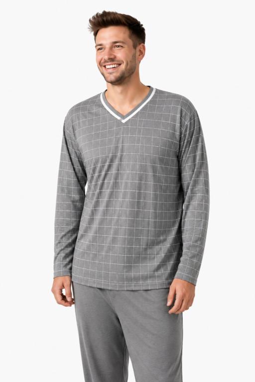 524 PIJAMA LONGO MASCULINO - GRID CINZA