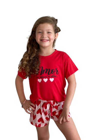 201 PIJAMA INFANTIL MEIA MANGA COM SHORT - VERMELHO