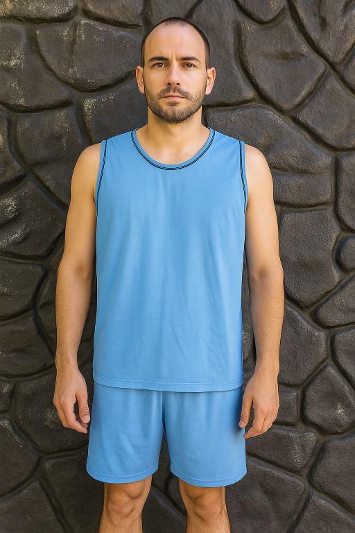 816 PIJAMA LISO MASCULINO CAMISETA - AZUL MOTORISTA