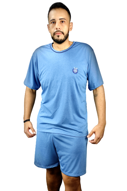 852 PIJAMA MASCULINO MEIA MANGA COM SHORT - AZUL MOTORISTA