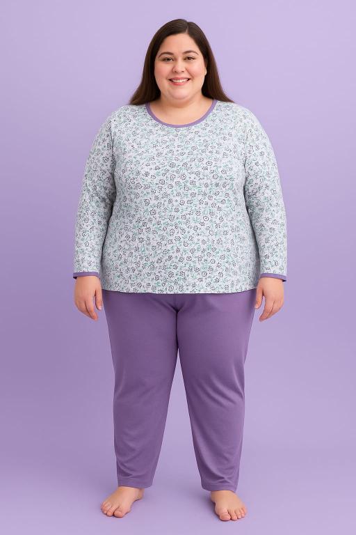 404PLUS PIJAMA LONGO  ESTAMPADA CALÇA LISA PLUS  -LILAS