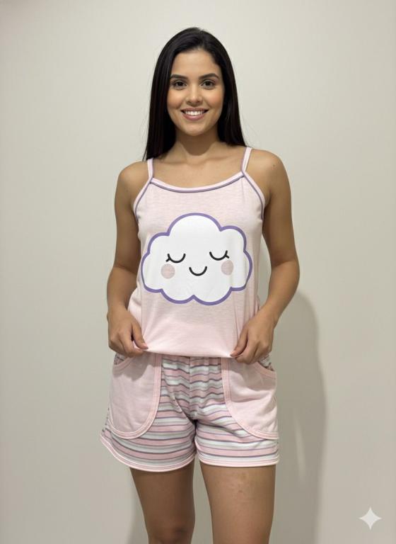 806 PIJAMA ALÇA DE BOLSO - ROSA BEBE