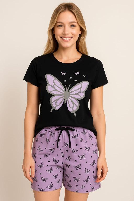 200 PIJAMA MEIA MANGA COM SHORT - BORBOLETA PRETO